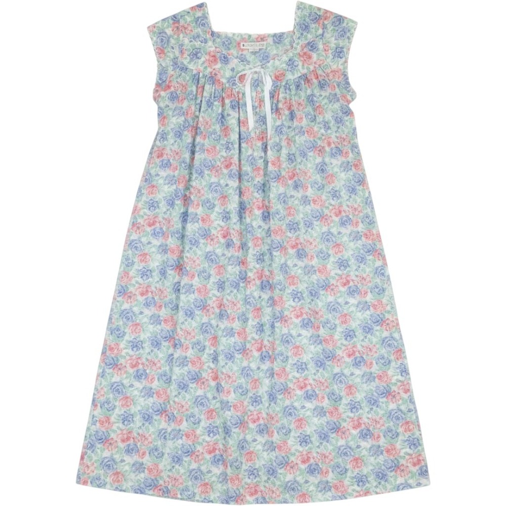 Eileen West Nightgown Womens M Blue Pink Floral Vintage 1993 100% Cotton USA NWT
